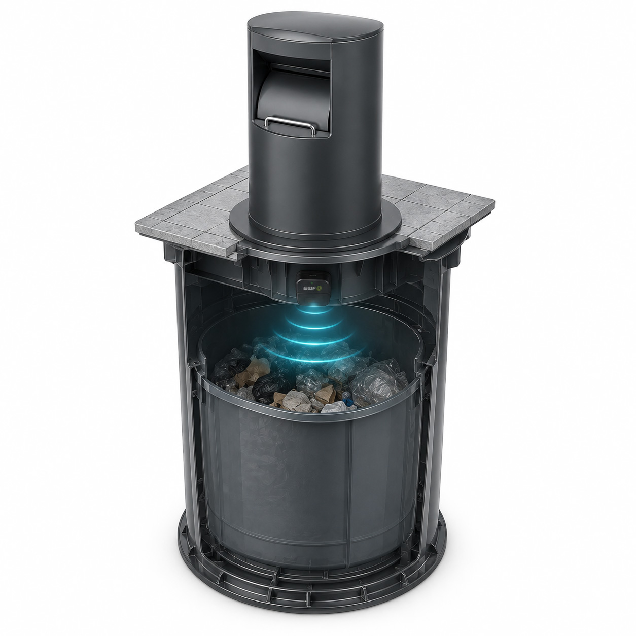Illustration of a fill-level sensor that measures waste in an underground container
